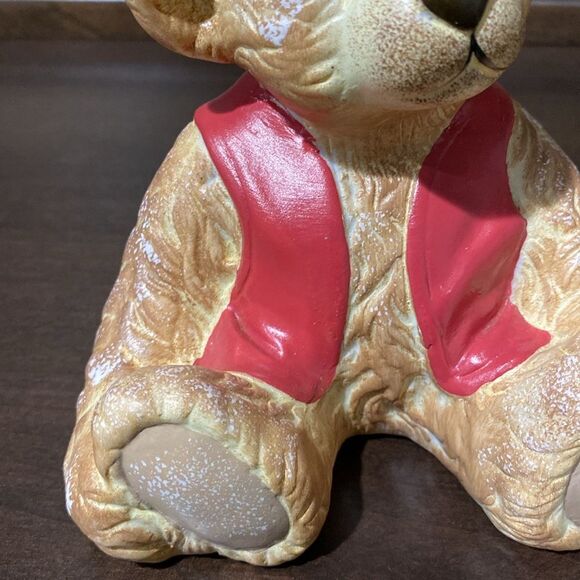 Ceramic Teddy Bear Wearing A Red Vest Night Light - Picture 3 of 9